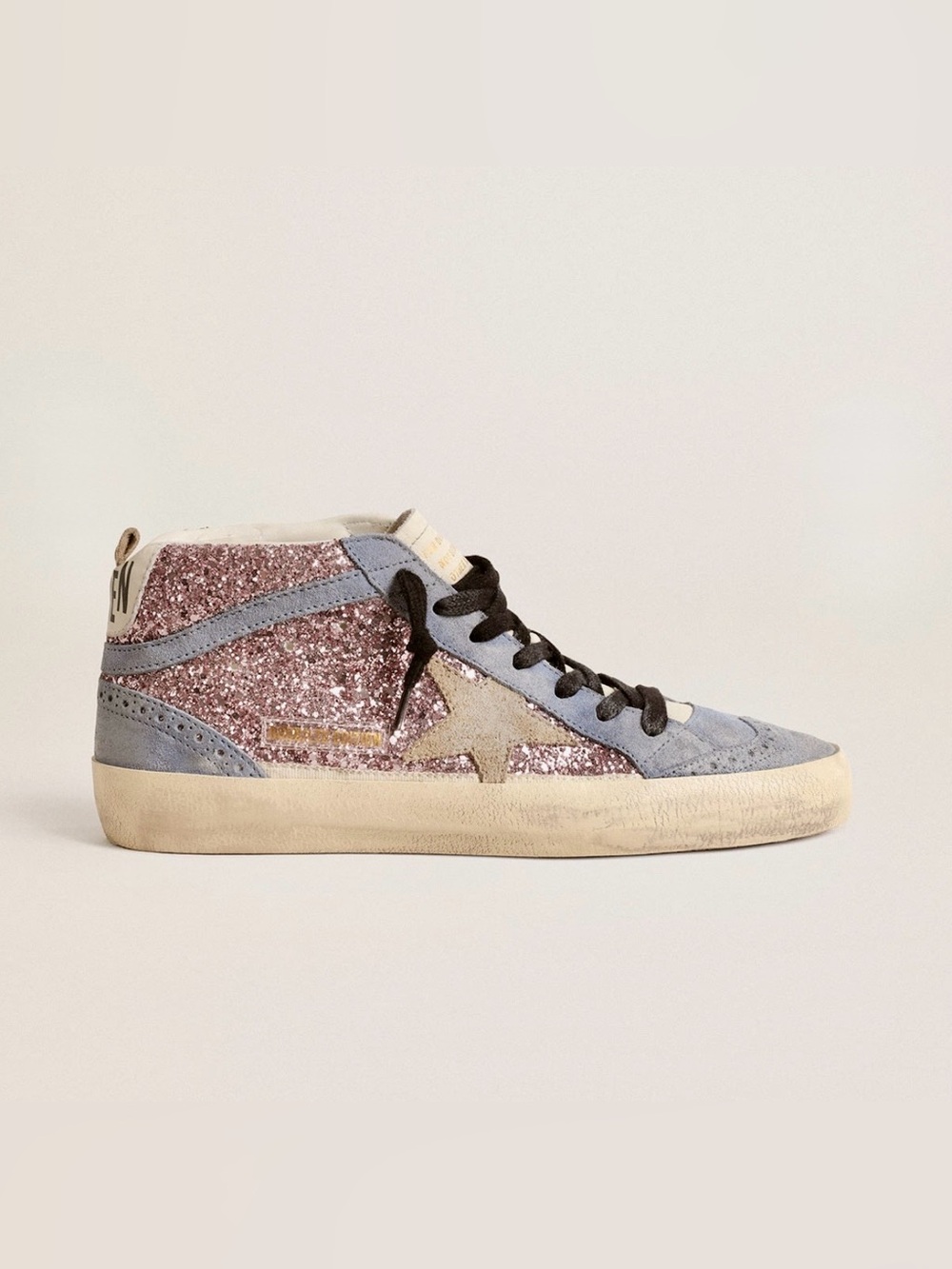 Golden Goose Mid-Star Glitter Sneakers in Lilac and Light Blue